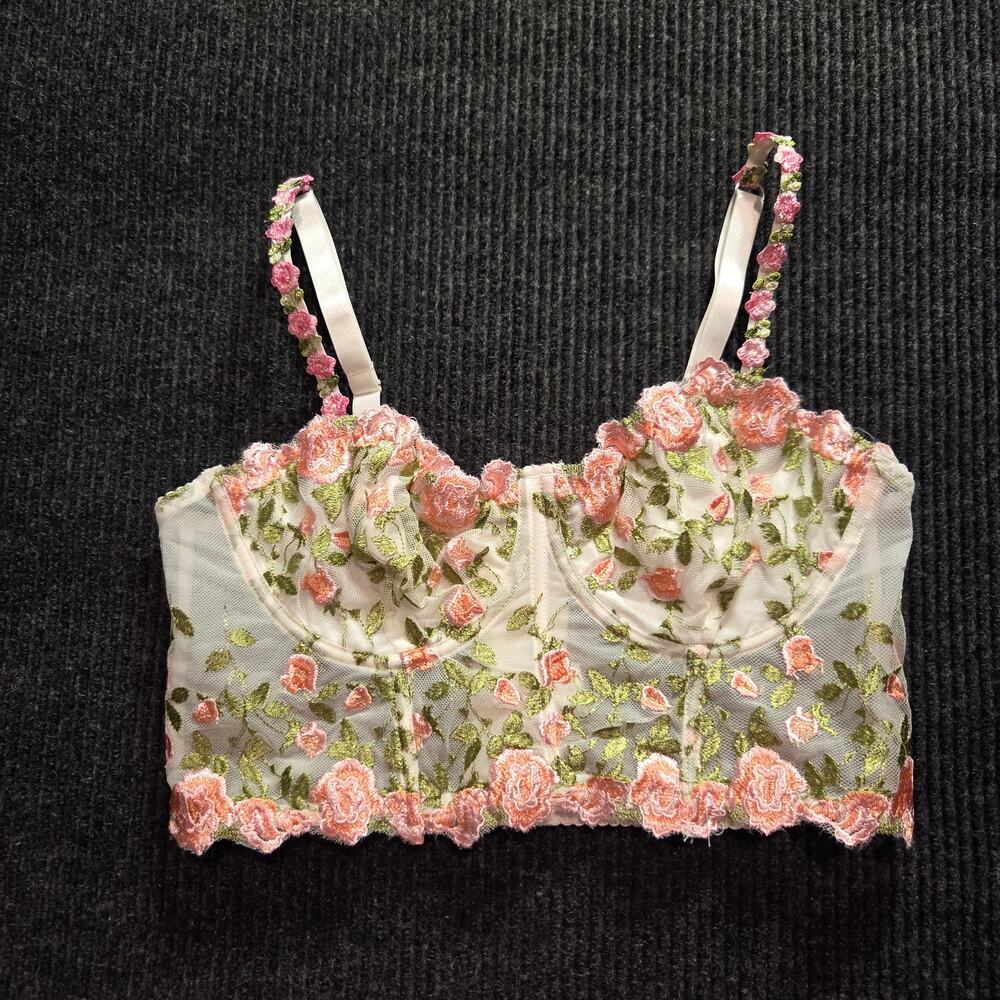 Cottagecore Fairy Floral Embroidered Bralette Top XL